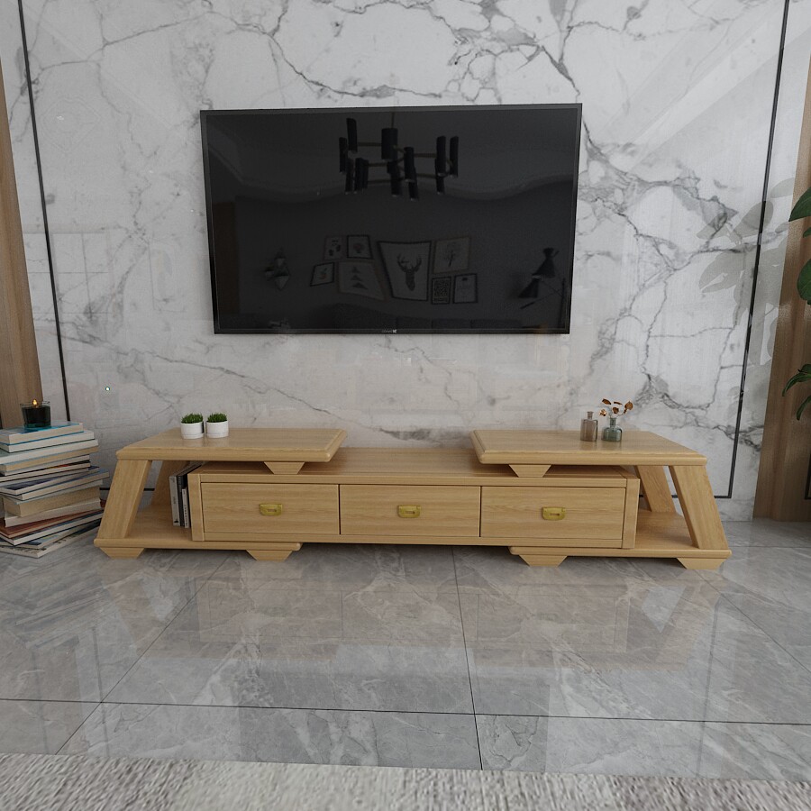 Simple modern solid wood TV cabinet retractable floor cabinet with drawers small apartment Chinese style combined furniture