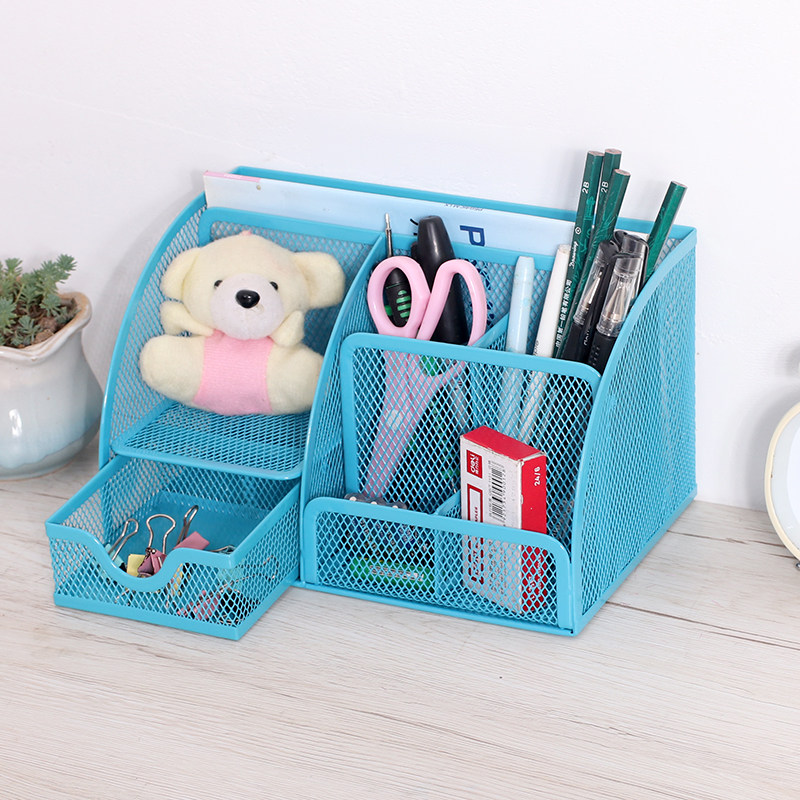 Pen holder creative fashion stationery storage box cute office desk female student ins multi-functional iron art large capacity