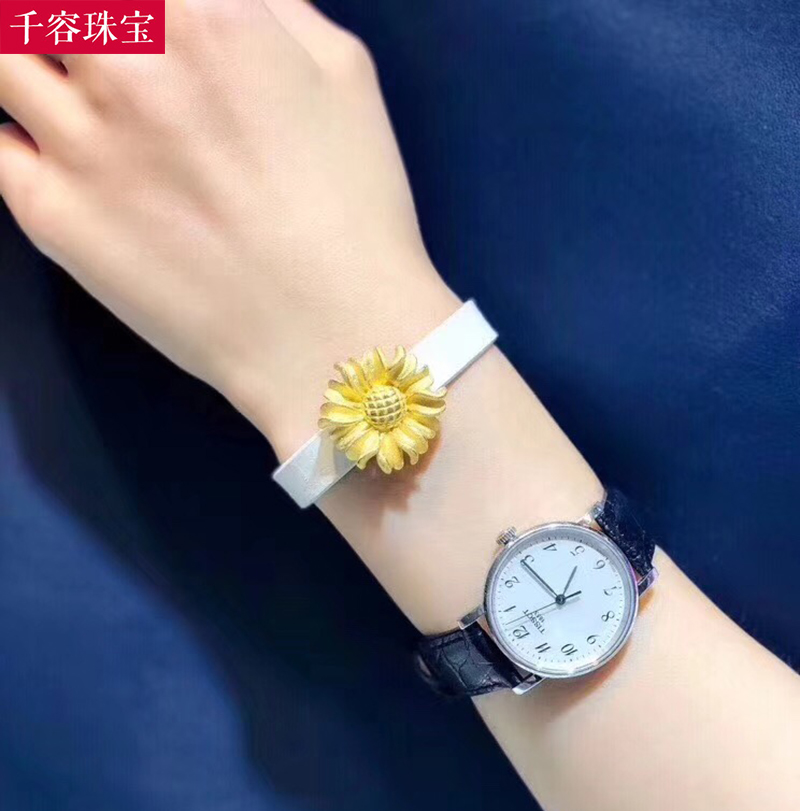 Gold Sunflower Hand 3D Hard Gold Sunflower Bracelet 999 Pure Gold Watch Chain Women's Fashion Jewelry