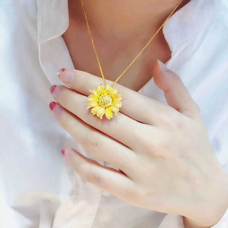 3D hardgold gold sunflower pendant hang crash 999 foot gold to the Yangtze necklace Mother's Day gift girl