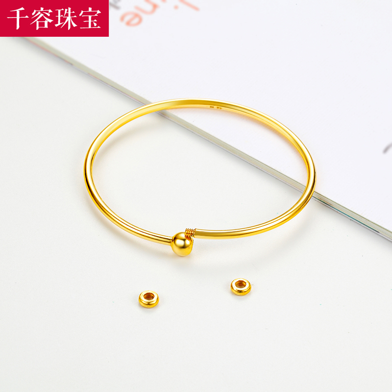 3D hardgold gold transfer bead bracelet Guifu Bracelet Bracelet 999 can be pierced bead gold bracelet