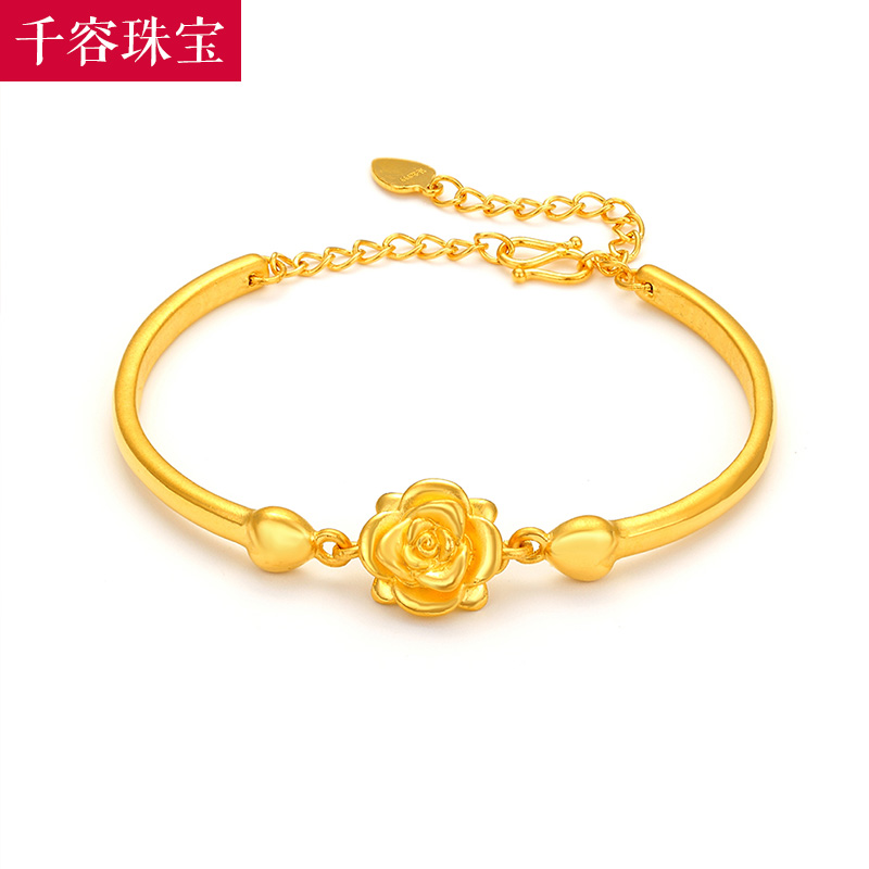 3D Hard Gold Gold Rose Bracelet Chain 999 Pure Gold Adjustable Bracelet Hand Girlfriend Gift Pure Gold Bracelet