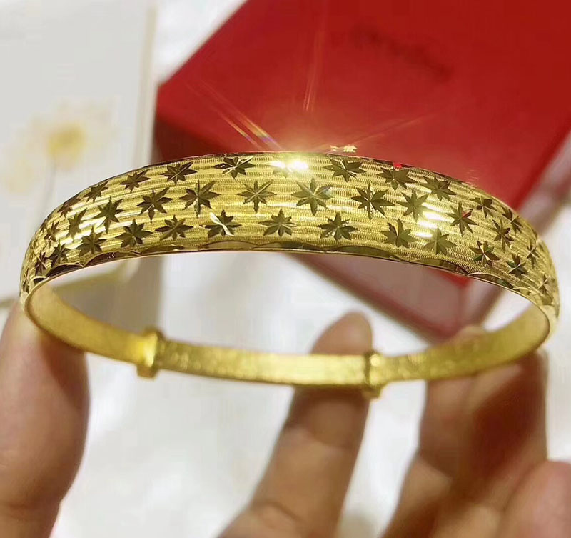 999 gold gold car bracelet 3D hardware full of star push and pull bracelet atmospheric girl gift gift