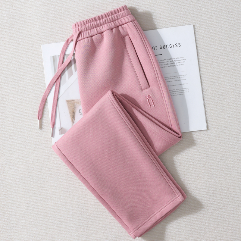 2026 New Women's Sports Pants for Spring and Autumn, Pink Casual Straight-Leg Zippered Fleece-Lined Sweatpants, Plus-Size Loose Pants 2026 New Women's Sports Pants for Spring and Autumn, Pink Casual Straight-Leg Zippered Fleece-Lined Sweatpants, Plus-Size Loose Pants