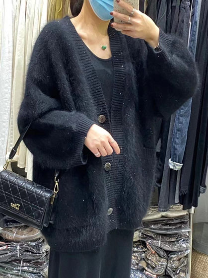 Mink down mink fur fox fur sweater women's knitted sweater cardigan jacket