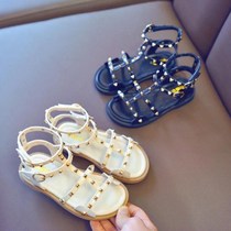 Girls rivet sandals 2021 summer new Korean version all-match middle and large childrens princess shoes childrens open-toe Roman shoes tide
