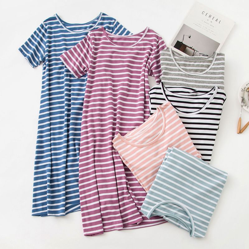 Summer new cotton modal short-sleeved nightdress women's mid-skirt plus size nightdress loose pajamas spring and autumn home wear