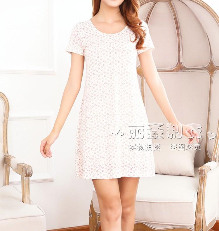 Mùa hè bông phương thức vành đai ngực pad nightdress đồ ngủ ngắn tay áo miễn phí áo ngực một phần mỏng kích thước lớn nhà váy nữ