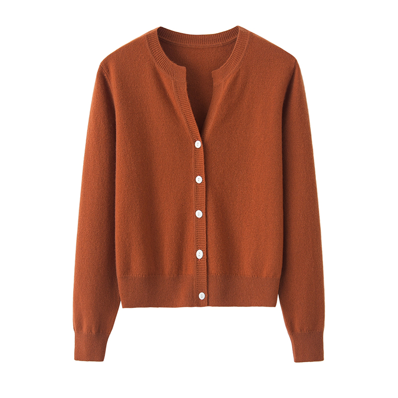 New 100% Cashmere Cardigan Women's Round Neck Knitwear Thin Korean Style Slim Short Sweater