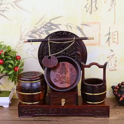 Big red acid branch mahogany wooden barrel craft gift decoration dragon and phoenix auspicious satisfactory real wooden barrel wedding wedding gift