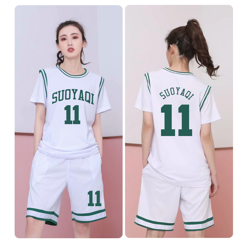 Basketball clothing women's T-shirt short-sleeved competition team training students sports fake two-piece class uniform custom jersey suit summer