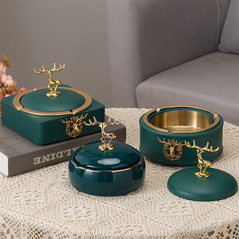 Creative Ceramics Fashion Tobacco Ashtray Home Living Room Tea Table Office With Lid Cigarette Ashtray Individuality Anti-Fly Ash cylinder