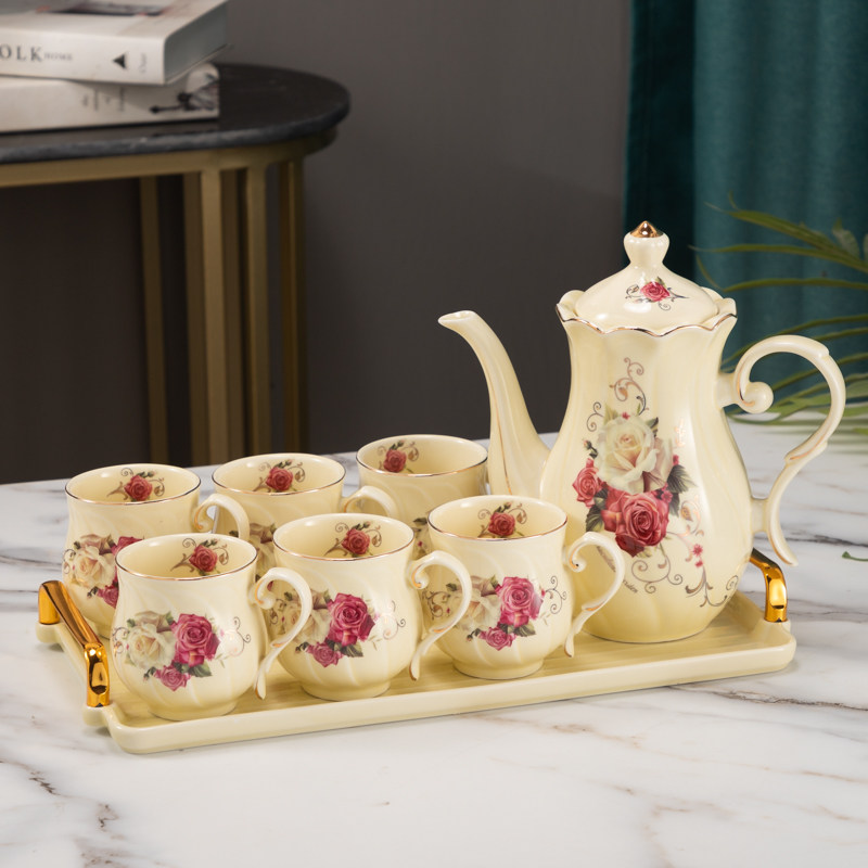 Nordic light luxury ceramic water cup set home living room high temperature resistant drinking teacup teapot with lid tea set gift set
