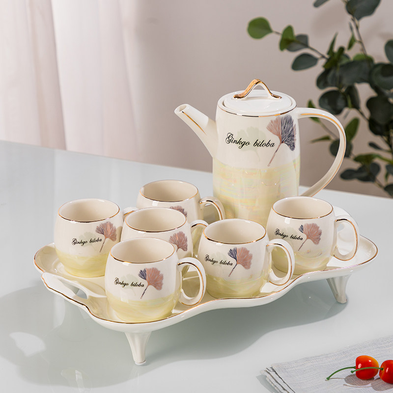 High-end ceramic suit high temperature resistant kettle water bottle with depository 7 colorful mug for home coffee tea set series