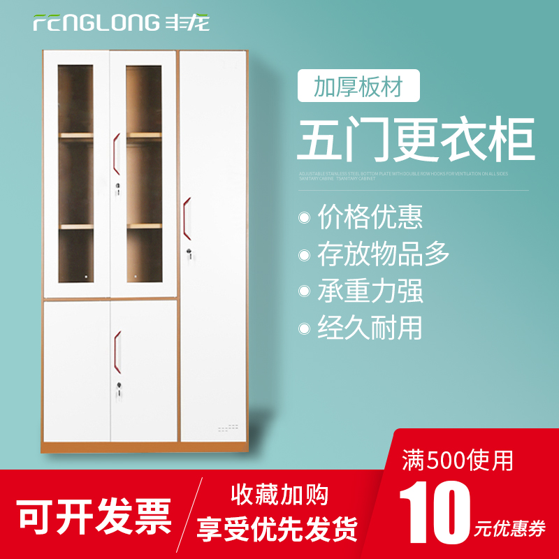 Funlong Narrow Side Glass File Locker 5 doors More wardrobe Office combination cabinet Lieven body drawers Cabinet storage