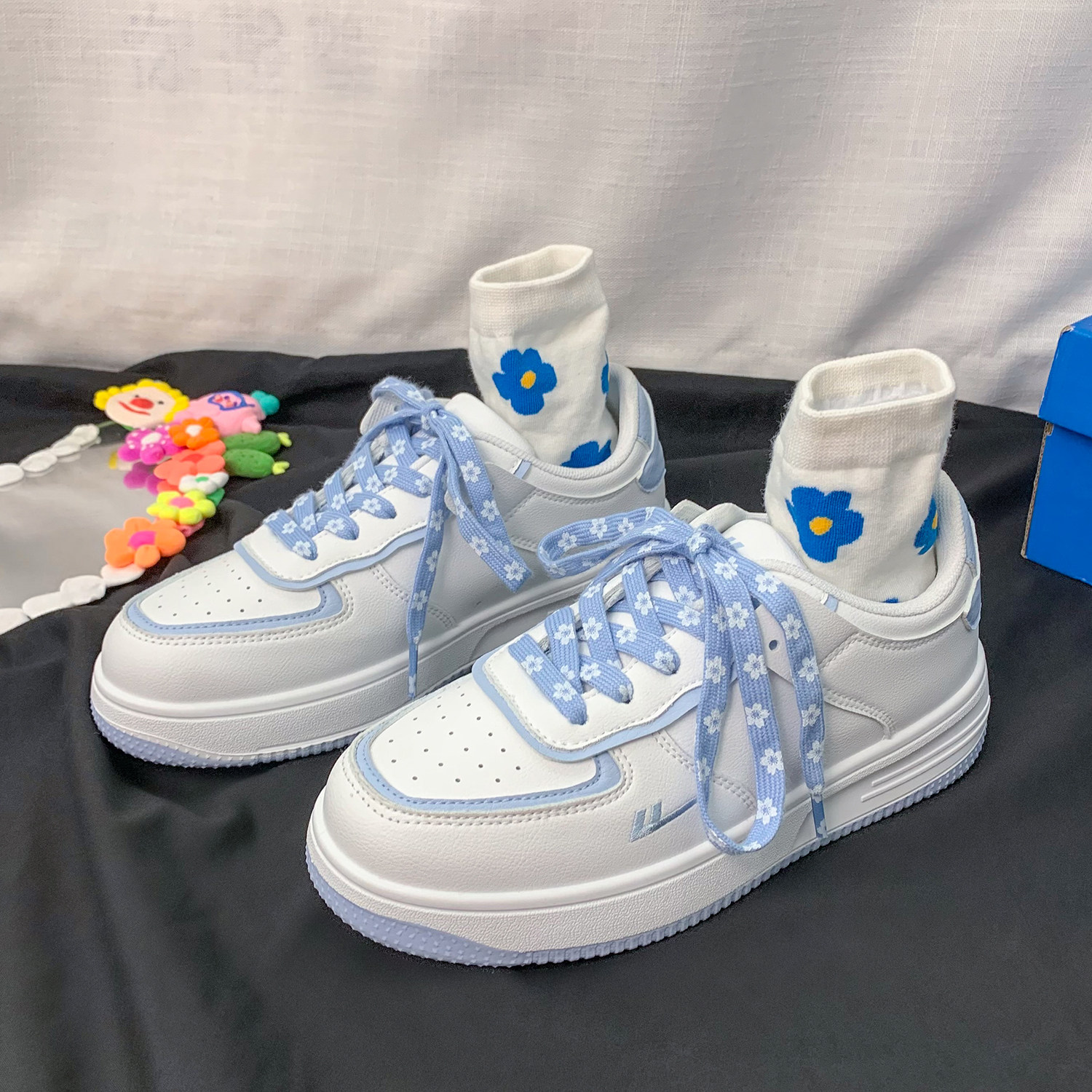 Back Force Popcorn SHOES MILK BLUE SMALL WHITE SHOES 2022 NEW SNEAKERS CHERRY BLOSSOM BOARD SHOES FEMALE PEACHES COOKED WITH MILK FUFU