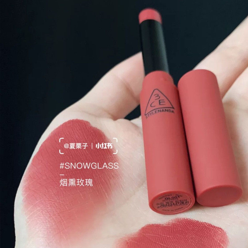 South Korea 3CE Red Black Thin Tube Smoke Pipe FLUFFY RED Matt SIMPLE STAY SILK SUEDE RED PLAIN