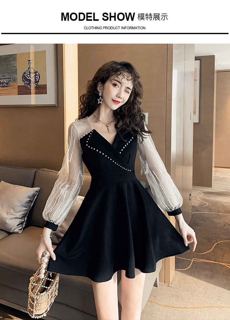 VK旗艦店 韓國風刺繡蕾絲羽毛釘珠西服領長袖洋裝