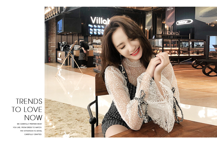 VK旗艦店 韓國風蕾絲燈籠袖小香風呢子套裝長袖裙裝