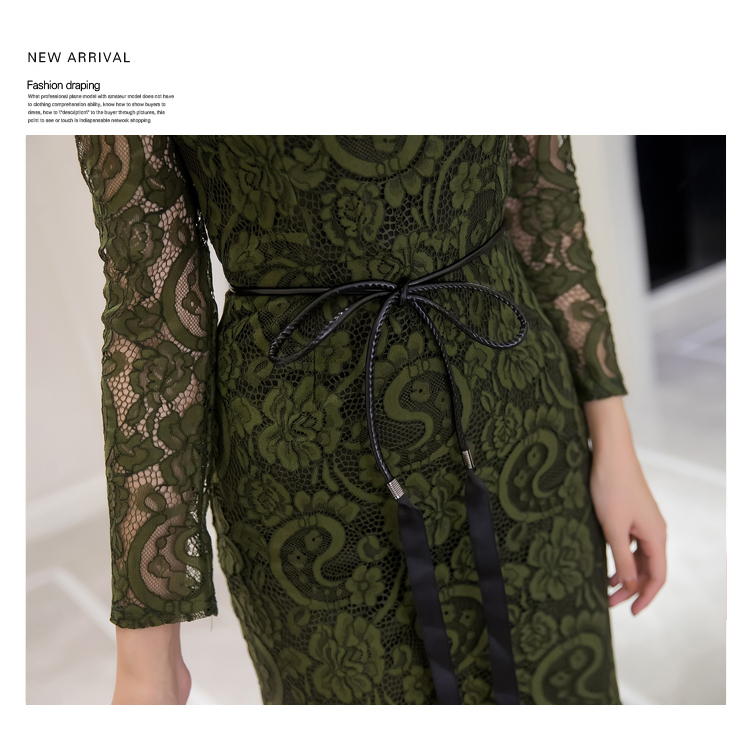 VK旗艦店 韓系顯瘦魚尾蕾絲修身優雅配腰帶長袖洋裝