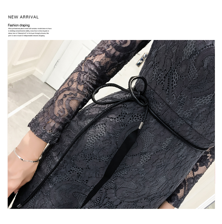 VK旗艦店 韓系顯瘦魚尾蕾絲修身優雅配腰帶長袖洋裝