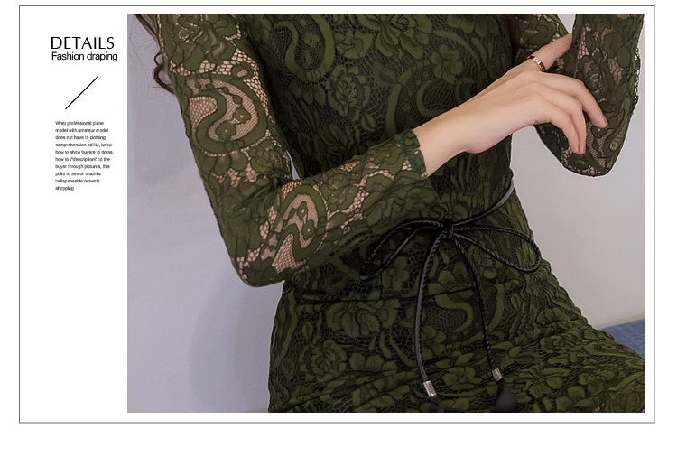 VK旗艦店 韓系顯瘦魚尾蕾絲修身優雅配腰帶長袖洋裝