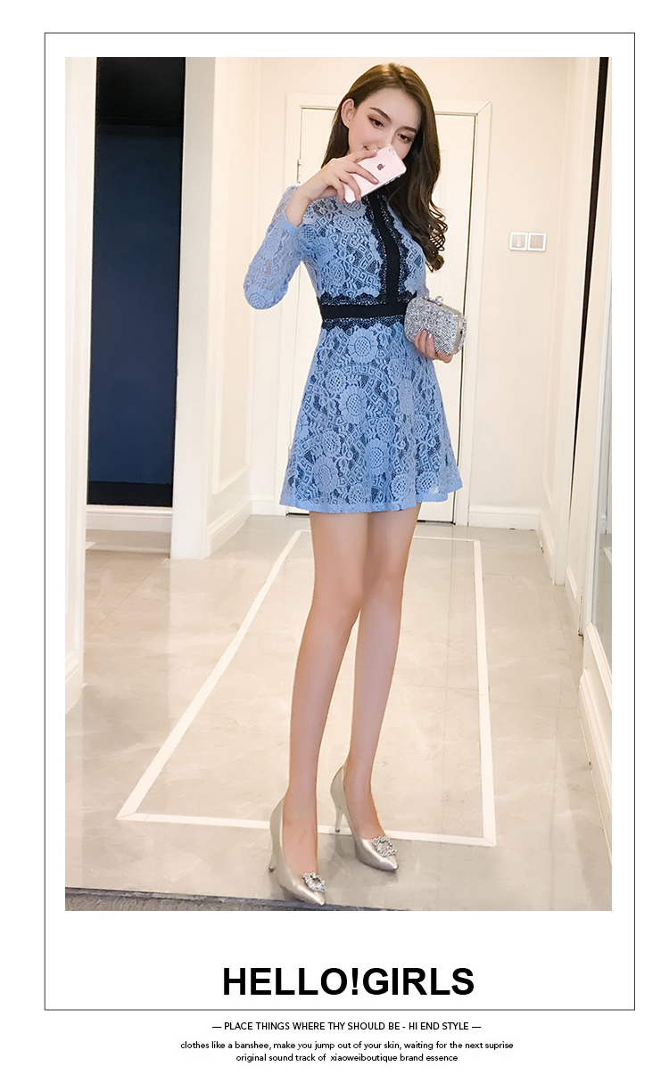 VK旗艦店 韓國風名媛鉤花蕾絲顯瘦氣質長袖洋裝