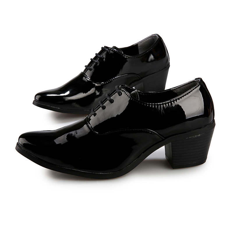 Patent Leather Men's Leather Shoes Pointed Toe High Heels Nightclub Men's Shoes British Men's Shoes Black Leather Shoes High Heels Men's Style