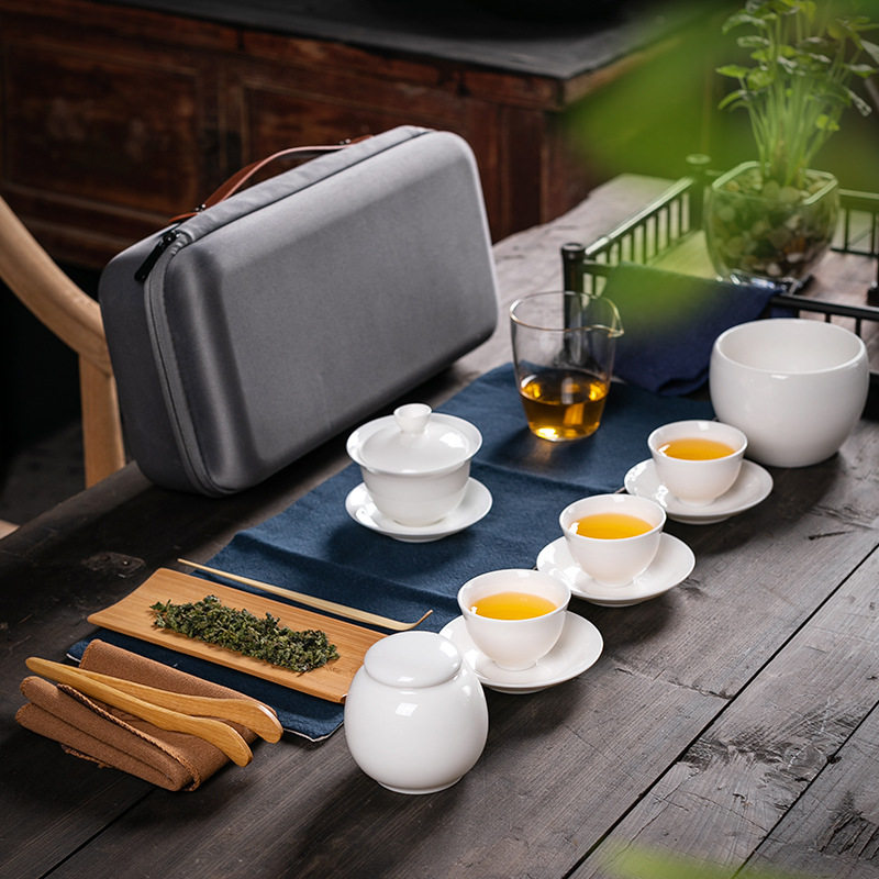 Travel portable ceramic Gongfu tea furniture set for home Chinese tea tea tea cup will living-room small suit of tea tray