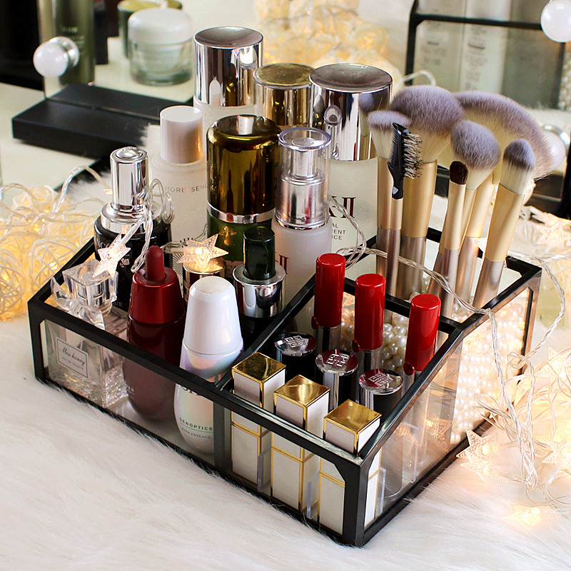 Net red glass Cosmetic Containing box Desktop Drawer Shelf Mouth Red Skincare Cosmetic Brush Cylinder Finishing Transparent
