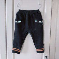 Korean childrens clothing 20 spring and winter Nordic style male and female baby black plus velvet casual pants handsome Joker long pants