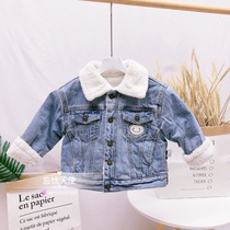 Korean small and medium-sized childrens clothing 20 spring and winter new boys and boys handsome warm lamb cashmere denim coat cotton coat