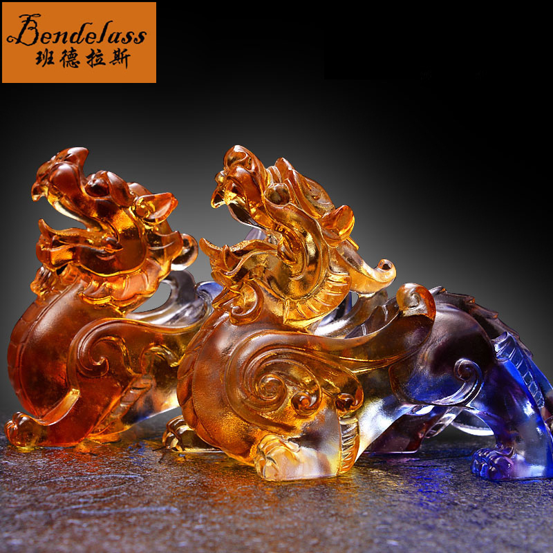Banderas ancient hand-made glass Pixiu ornaments Company office Feng Shui position lucky ornaments opening gifts