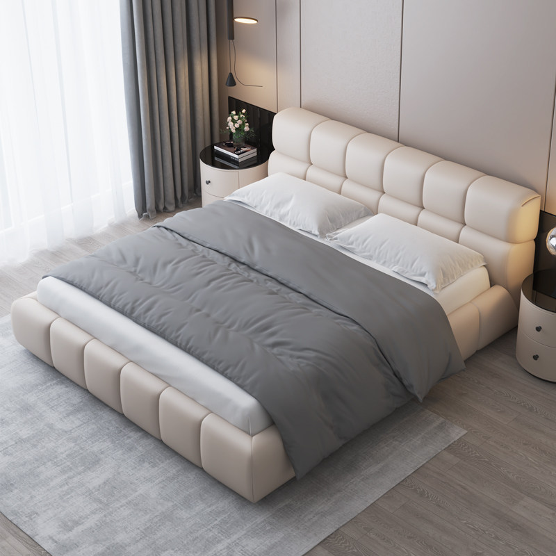 Modern minimal wedding bed Italian minimal luxury 2 m double bed master bedmaster bedsoft bag soft - bag leather bed