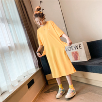 Pregnancy Woman Dress Code Loose Korean version 100 lap long dress Womens dress Summer Korean version loose with a knee length t-shirt dress