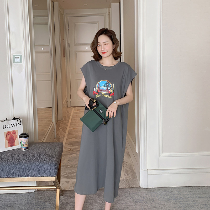 Gestational Woman Dress 2022 Female Xia Han Edition Large Size Women's Dress Short Sleeve Mid-Length Version Woman Foreign Dress T-shirt Woman Short Sleeve T-shirt Dress
