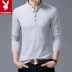 Playboy Áo thun nam mùa xuân nam dài tay đứng cổ áo trẻ trung Quần áo cotton nam Quần áo mùa thu Hàn Quốc Áo sơ mi - Áo phông ngắn áo thun  Áo phông ngắn