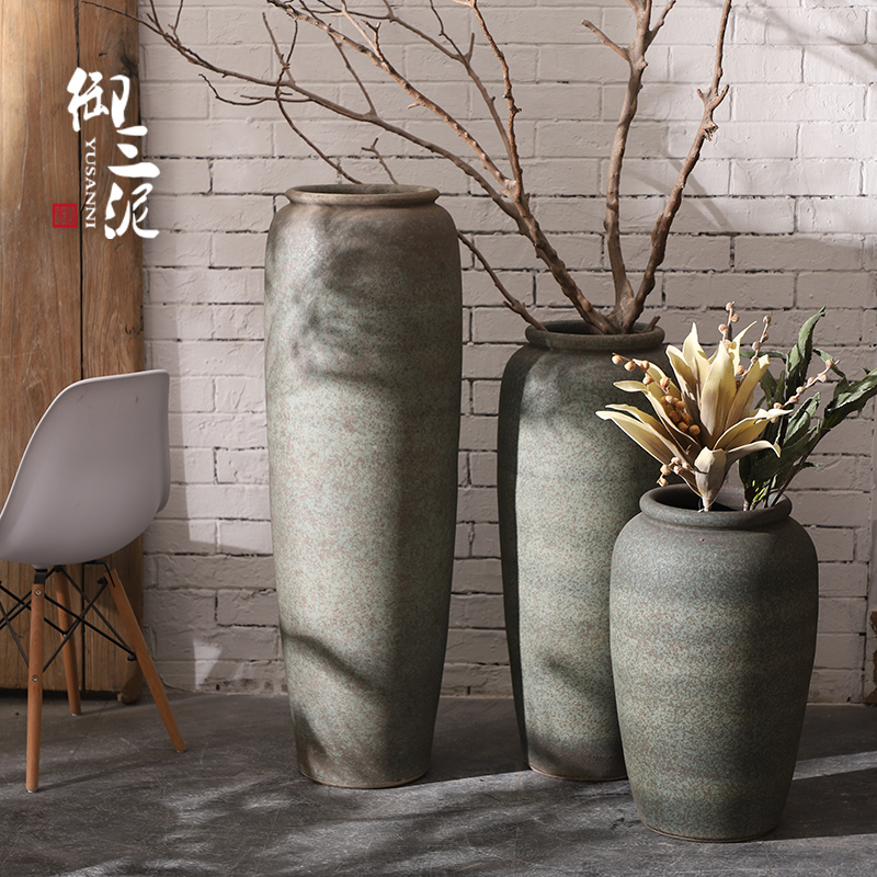 Jingdezhen Ceramics Large Number Retro Vase Hotel Living Room With Flower Arrangement Pendulum Pieces Modern Minima Floor Pottery Jar Large Flower Pots