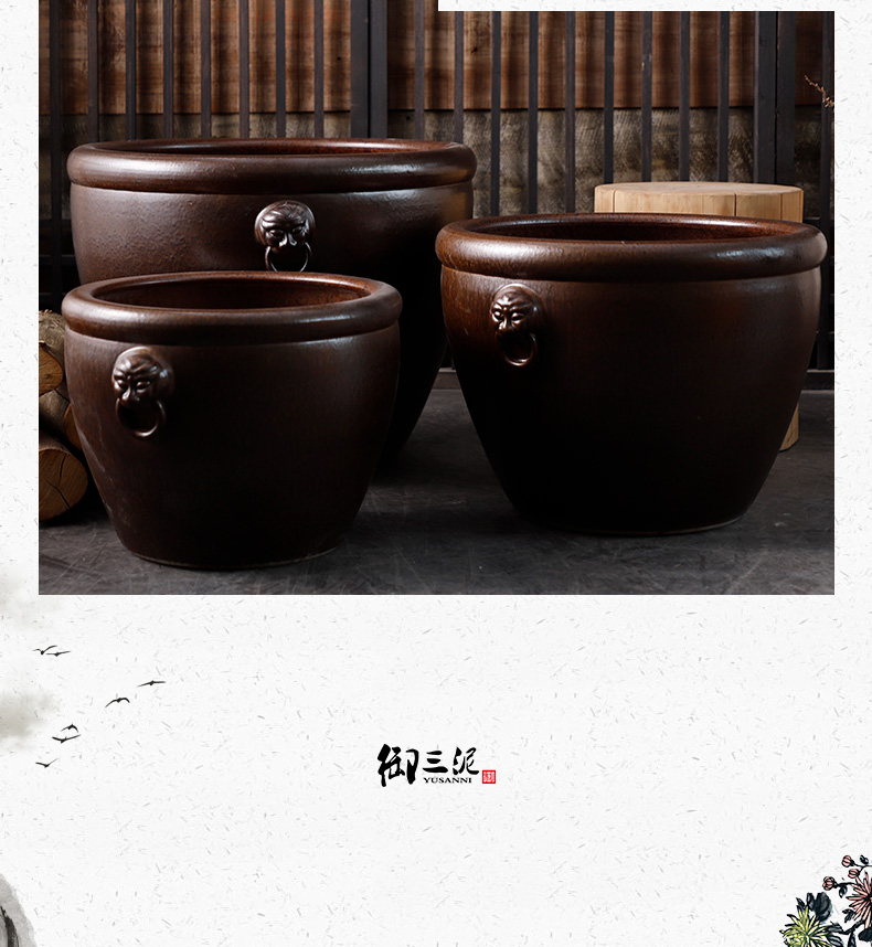 Jingdezhen ceramic Chinese mythology is big fish tank lotus floor furnishing articles courtyard garden tank big flower pot