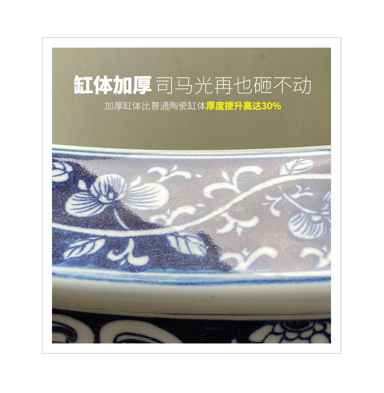 Heavy jingdezhen ceramic cylinder large aquarium lotus pond lily Chinese blue and white landscape ceramic cylinder cornucopia sitting room