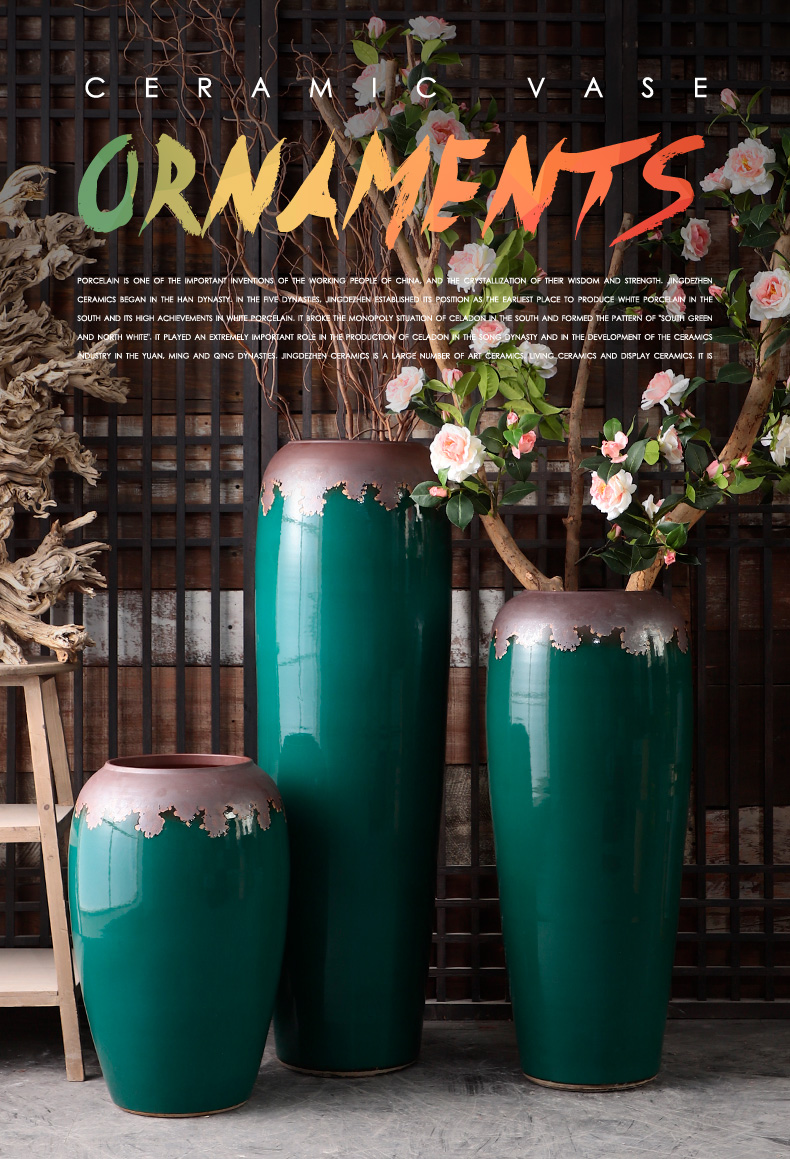 Jingdezhen ceramic big vase light key-2 luxury ground flower arranging place decoration to the hotel villa living room dry flower POTS restoring ancient ways