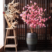 Large flower tree floor vase with floral art real tree pole fake flower simulation flower living room hotel decoration floral art