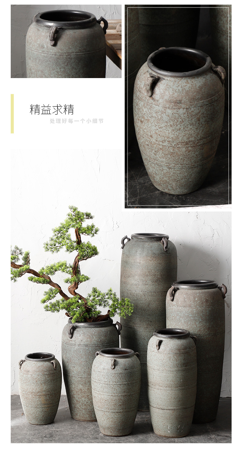 Modern pottery large - diameter zen flowerpot coarse pottery restoring ancient ways the ground dried flower adornment furnishing articles of Chinese style living room vase