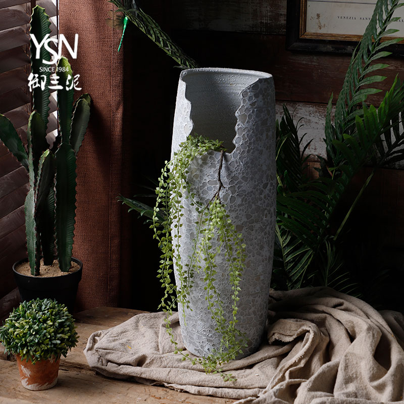 Incision flowerpot gap coarse pottery day cyan retro money plant to heavy ceramic POTS mage old running the potted cultivation