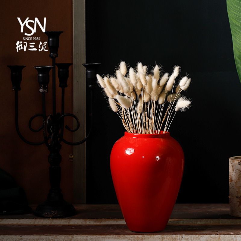 Red Chinese jingdezhen ceramics creative household plug-in artificial flowers dried flower adornment of I sitting room place mesa vase