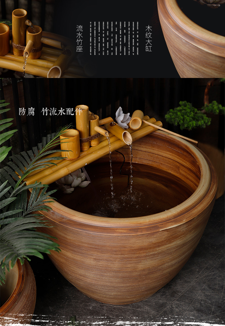 Ceramic coarse pottery courtyard garden aquarium manual landing circle places heavy tank brown wood grain texture lines furnishing articles