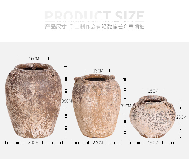 Literary retro manual coarse clay earthenware TaoHua device, fleshy dry flower vase hand made Japanese teahouse zen flowerpot