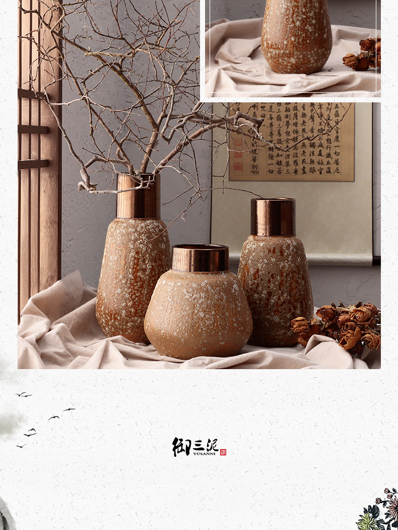 Dried flower adornment furnishing articles coarse light some ceramic pot flower arranging restoring ancient ways is the key-2 luxury of I and contracted ceramic vases, thick mud brown black copper