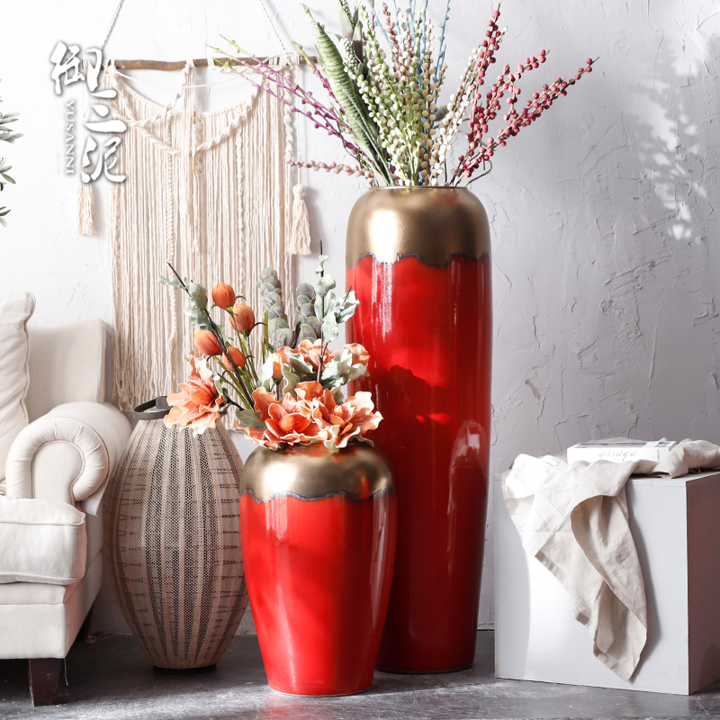 Ceramic vase simulation flower adornment big red wedding festival furnishing articles flower arrangement sitting room ground large porcelain decoration