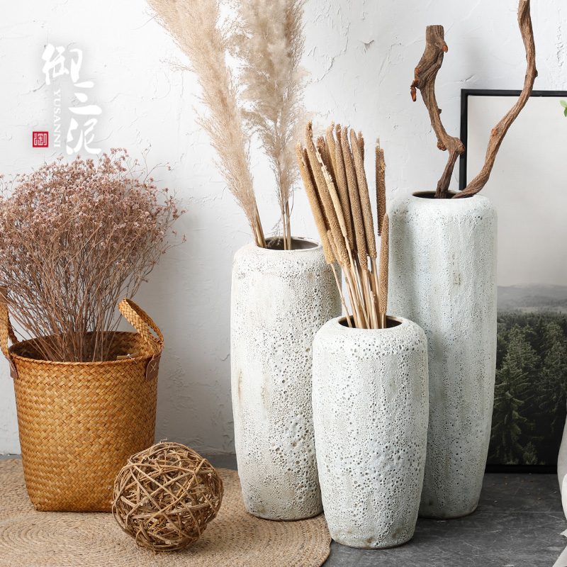 Jingdezhen ceramic vase landing Nordic I and contracted, dried flowers, flower arrangement sitting room adornment is placed to restore ancient ways pottery basin